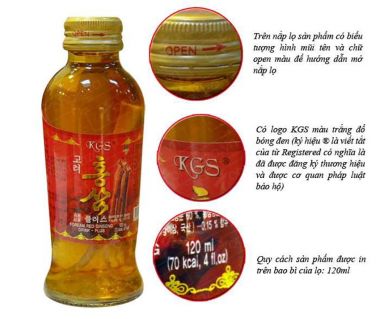 Nước hồng sâm Hàn Quốc chính hãng KGS hộp 10 chai (có củ sâm tươi)